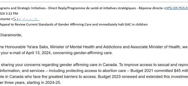 Response from Canadian Government concerning gender medicalization of minors
